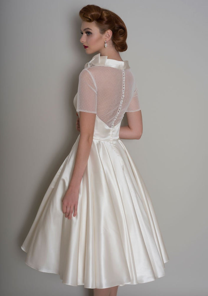 86-Hattie - Vintage inspired tea length satin wedding dress