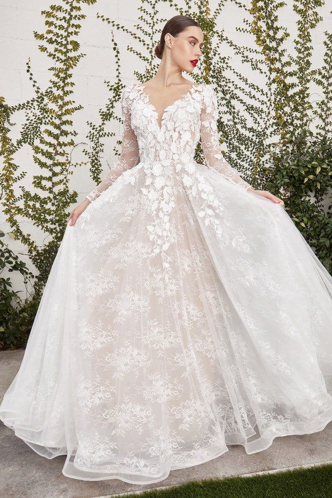 The beautiful Kim white florals long sleeved bridal gown | al-kim