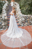 Full circle train of the Alanna  lace and tulle wedding dress ca-alanna