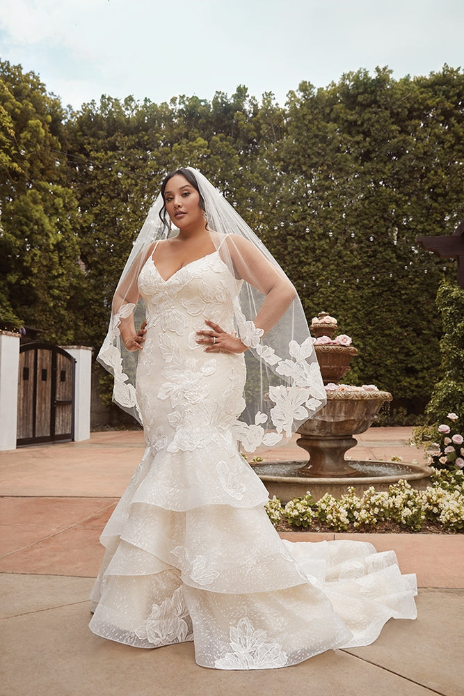 The Andrea fit-and-flare wedding dress with optional matching veil