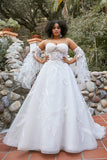 The Laney  bridal gown shown worn with the detachable bell sleeves ca-laney