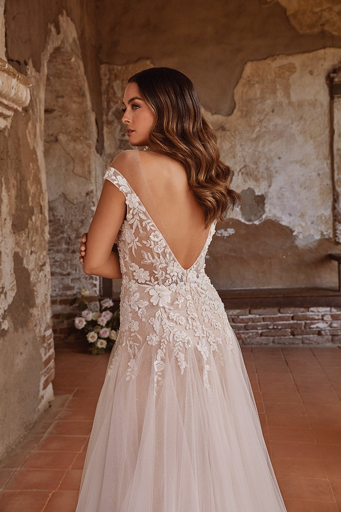 Close up the back of the Lena wedding dress by Casablanca