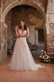 Soft and whimsical, lightweight, elegant, A-line bridal gown