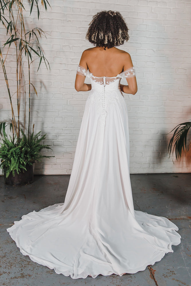 Back of Chiffon with Lace Appliqué wedding gown