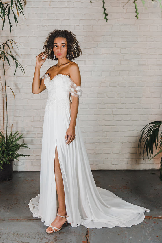 Chiffon with Lace Appliqué wedding gown