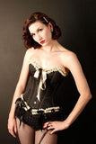 Finely tailored overbust corset in black taffeta
