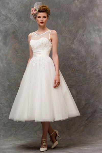 tb-w136 Tea length retro style short wedding gown