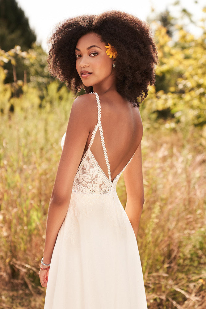 Back of georgette and lace A-Line wedding dress - 66181 by Lillian West