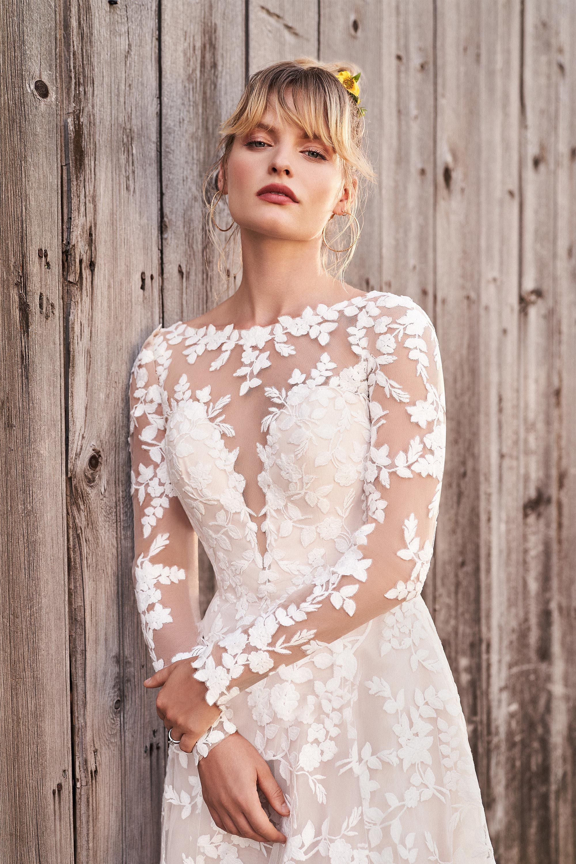 Cotton Lace Wedding Dress with Open Back and Detachable Sleeves by Lillian  West - 66188