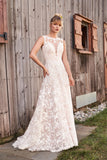 Cotton Lace Bridal Gown with Open Back and Detachable Sleeves by Lillian West - 66188