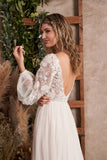 Close-up of English net A-line bridal dress by Lillian West 66213