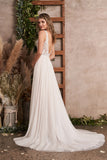 Back and train of English net A-line bridal dress by Lillian West - style 62213