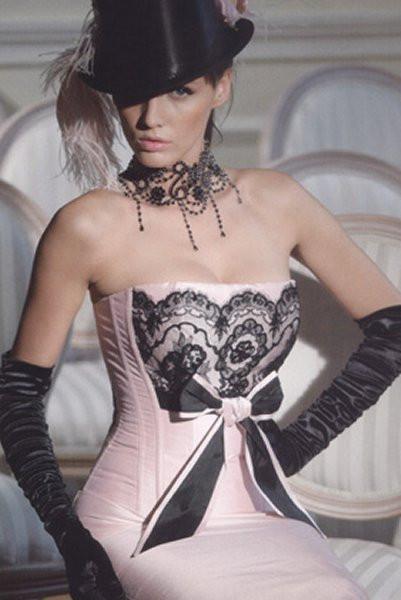 Pink silk basque style corset