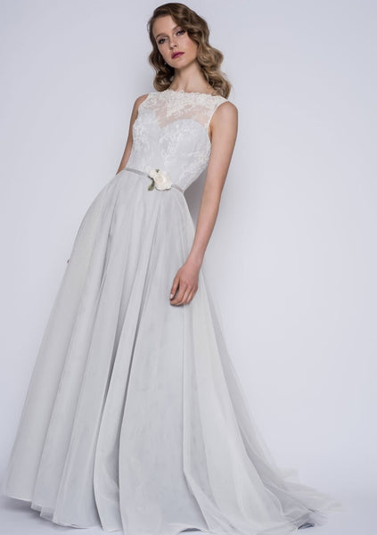 Full length Boho  bridal dress with lace bodice by Lou Lou  86-esme-r