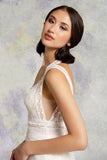Side close-up of the pretty A-line Boho wedding dress  86-whitney