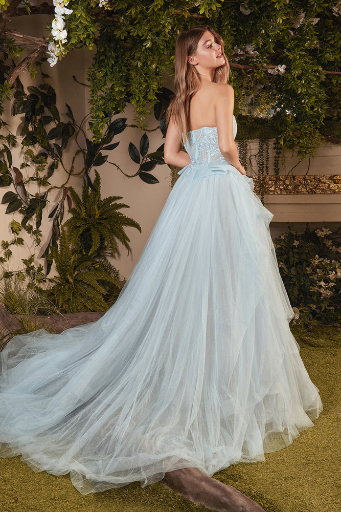 Back of the Helena  blue strapless wedding dress