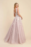 Back of the Gardiniar full length bridal gown in baby pink