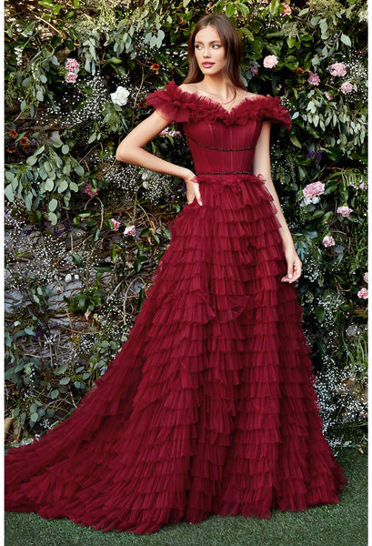Vintage Evening Gown Burgundy Off Shoulder Prom Dress – FloraShe