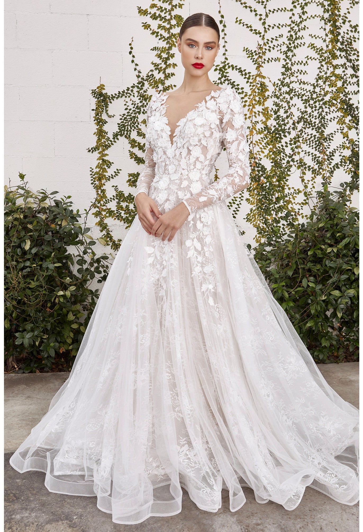 White florals long sleeved wedding gown, al-kim
