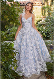 Floral organza full length gown with fitted bodice, lace back and full romantic floaty skirt | al-willow