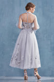 Back of the Duchesa long sleeve tulle embroidered lace bridal or cocktail gown - al-duchesa
