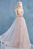 The Gabrielle starry, beaded V-neck tulle A-line wedding gown with leg slit  al-gabrielle