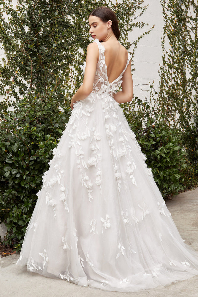Back of the Liza overgrown floral A-line wedding dress. 