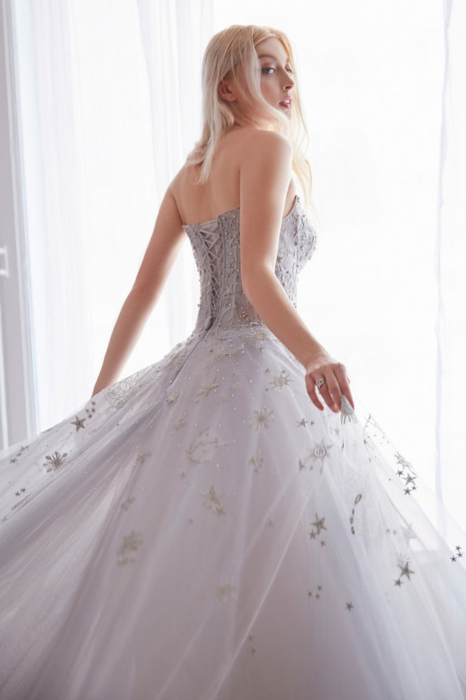 Corset back of the constellation dream sweetheart embroidered and tulle wedding, prom or ball gown - al-selene