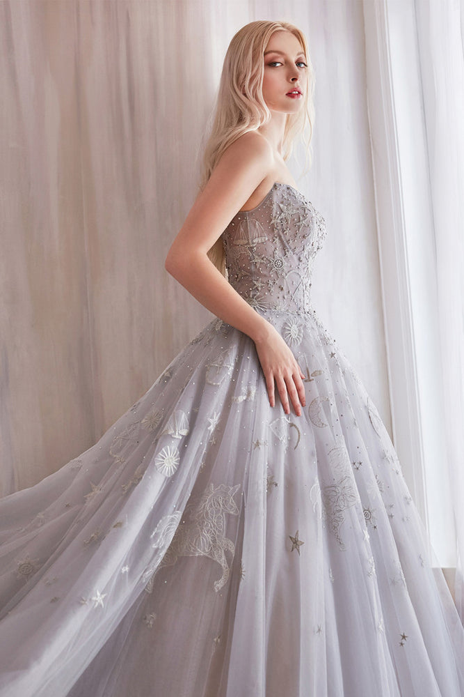 Constellation dream sweetheart embroidered and tulle wedding, prom or ball gown - al-selene