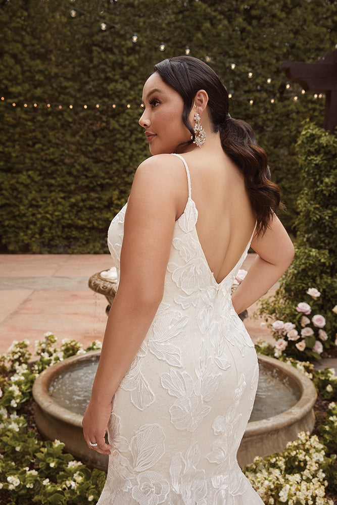 Closeup of the back of the Andrea fit-and-flare bridal gown