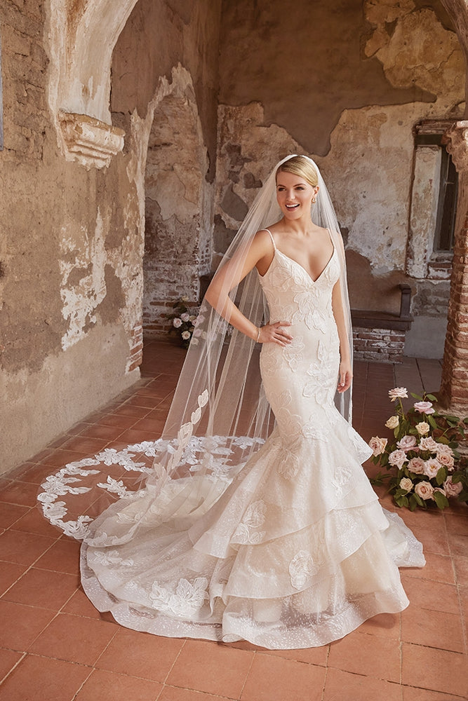 The full length Andrea fit and flare wedding dress