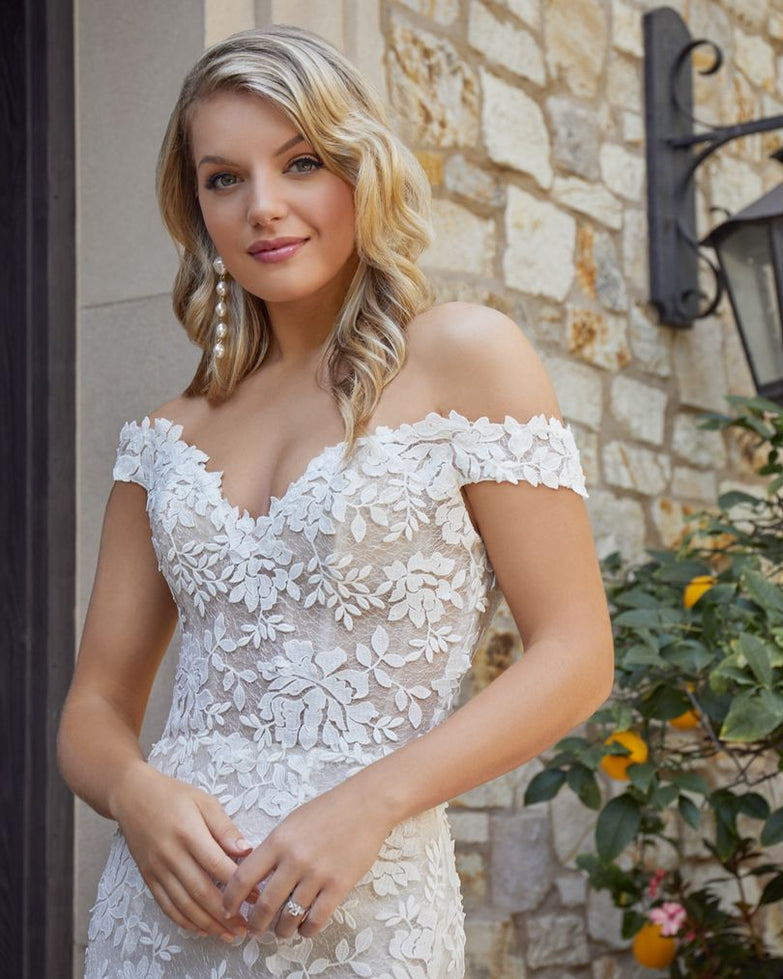 Bodice of Evelyn and Off-shoulder ft and flare wedding dress