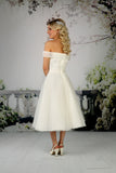 Back of the ivory Peggy tea length bridal gown