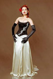 Contrasting corset and luxury silk drape bridal skirt