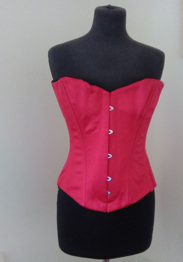 Luxury spoon busk overbust corset in rich red satin