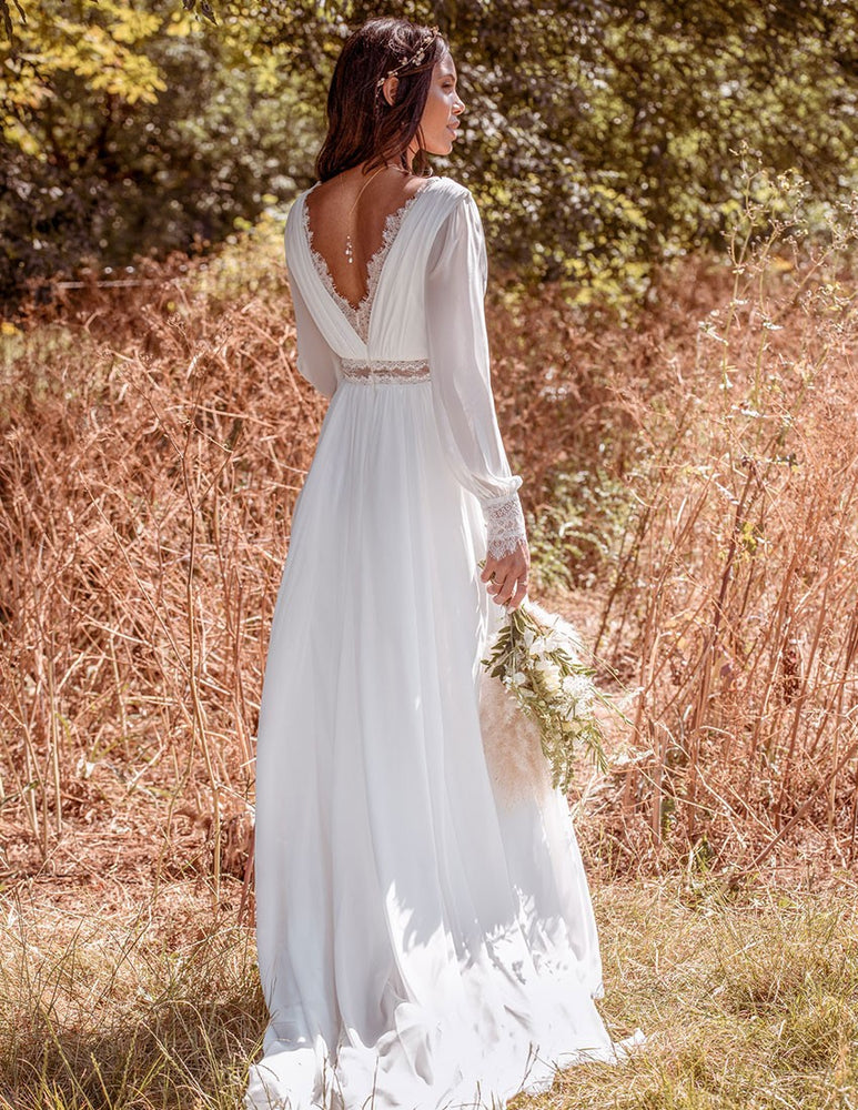 Back of Boho chiffon wedding dress