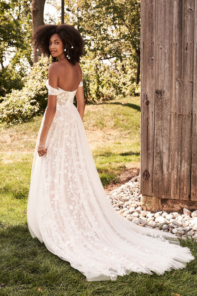 The back of the A-line full length wedding gown with train  by Lillian West - 66184