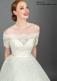 Close up of  bodice of Nina Fifties style wedding dress