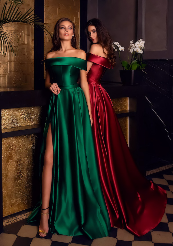 om-duchess  alternative wedding dress shown in Green and Red
