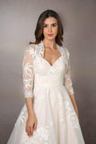 Pleated tulle tea length wedding dress with optional jacket | rd-iris