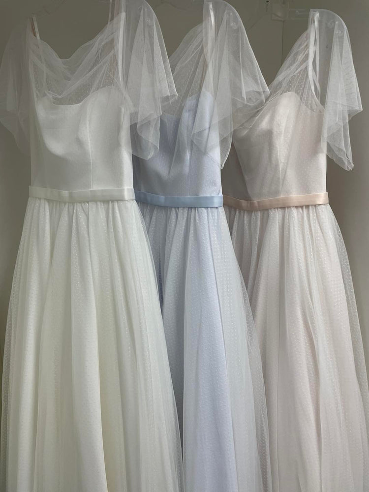 Some of the colours the rd-stephanie wedding dress is available in.