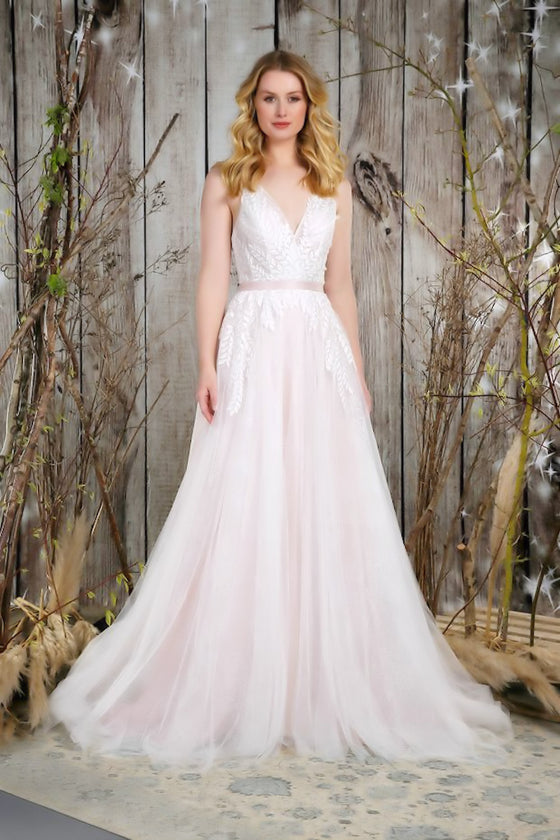 Soft, flowing bridal gown with the most beautiful textures of lace and tulle