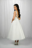 Full back of the ivory Rosie tea length wedding dress