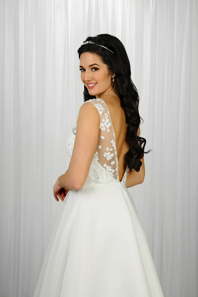 Back of the Rosie tea length wedding dress in ivory
