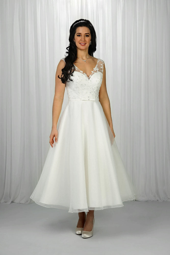 The Rosie tea length wedding dress in ivory