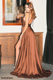 Back of lush long modern satin bridesmaid gown in Sienna